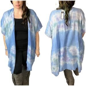 Lulla Collection by Binya blue tie dyed shawl with fringe